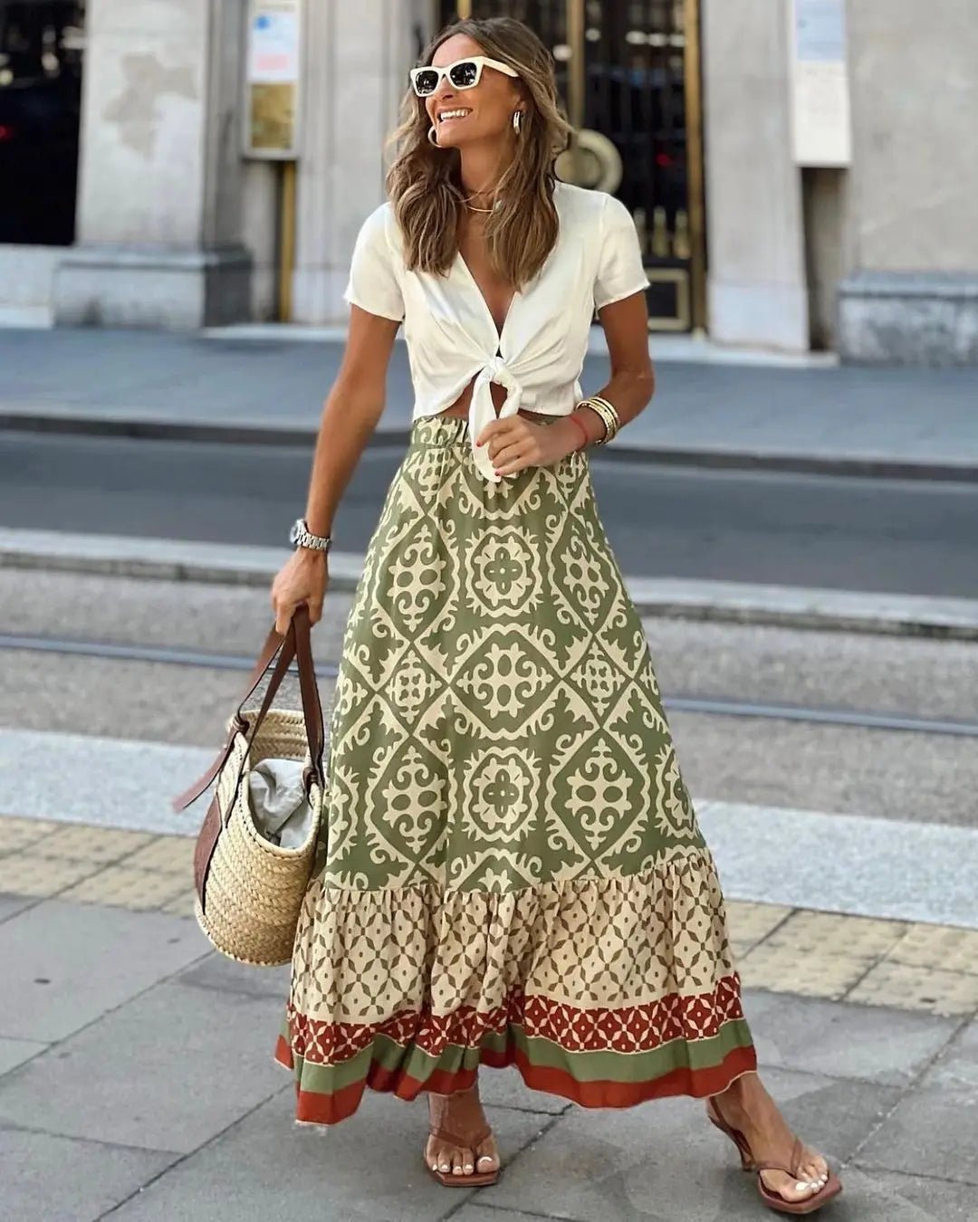 Women's Rhea Boho Printed Midi Swing Skirt