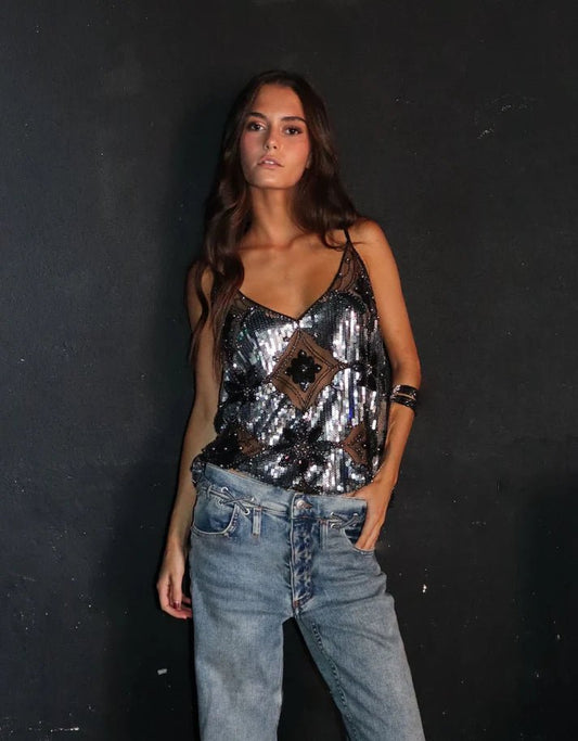 Women's SOERA Beatrice Embellished Sequin Sheer Top