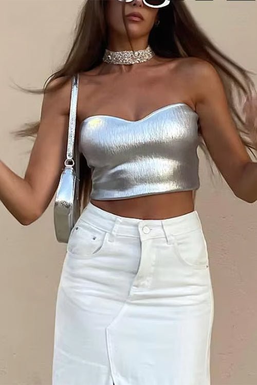 Women's Beatrice Metallic Bandeau Crop Top
