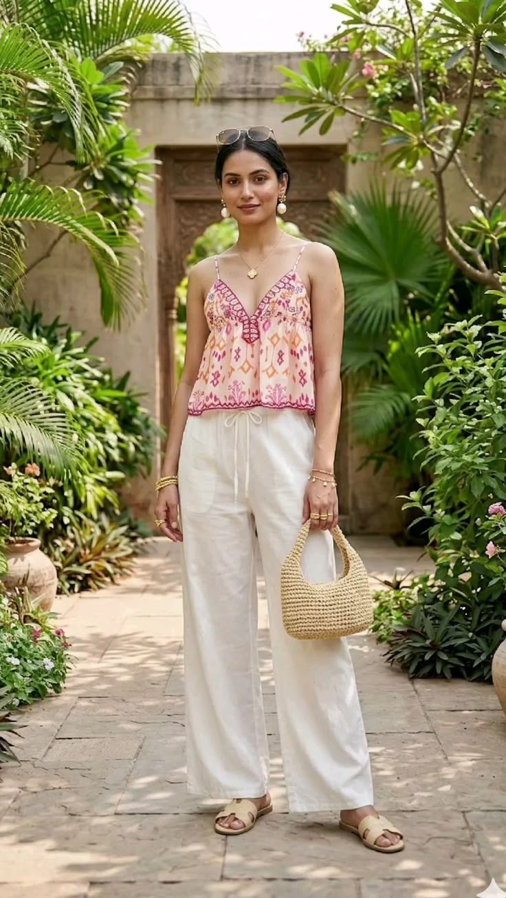 Women's Sofia Embroidered Boho Tassel Tie Cami Top
