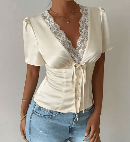 Women's SOERA Beatrice Lace-Up Patchwork Blouse