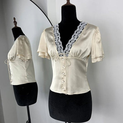 Women's SOERA Beatrice Lace-Up Patchwork Blouse