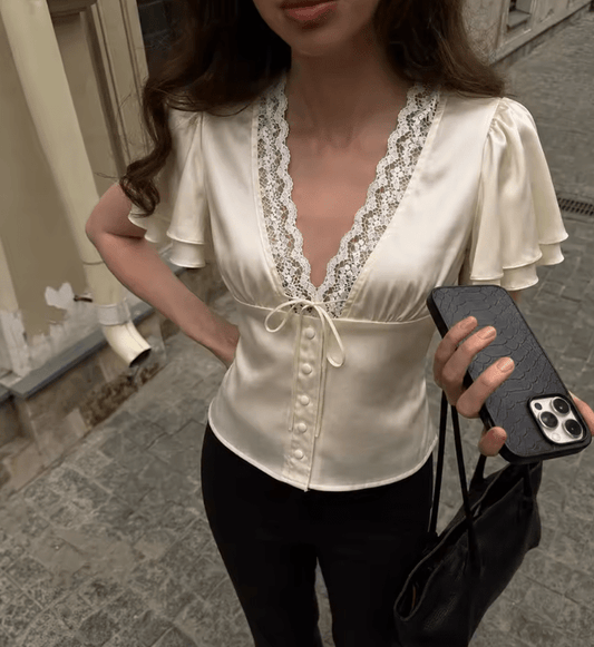 Women's SOERA Beatrice Lace-Up Patchwork Blouse