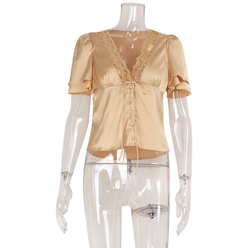 Women's SOERA Beatrice Lace-Up Patchwork Blouse
