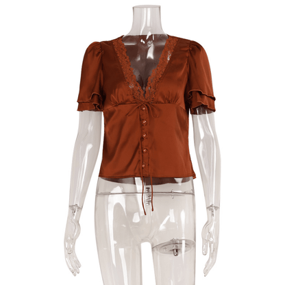 Women's SOERA Beatrice Lace-Up Patchwork Blouse