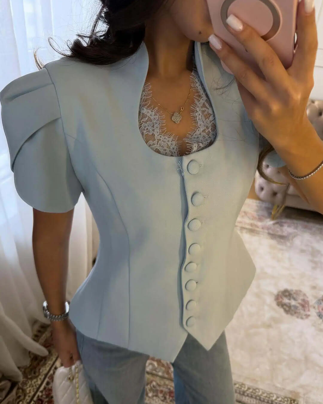 Women's SOERA Bianca Button Front Stand Collar Top