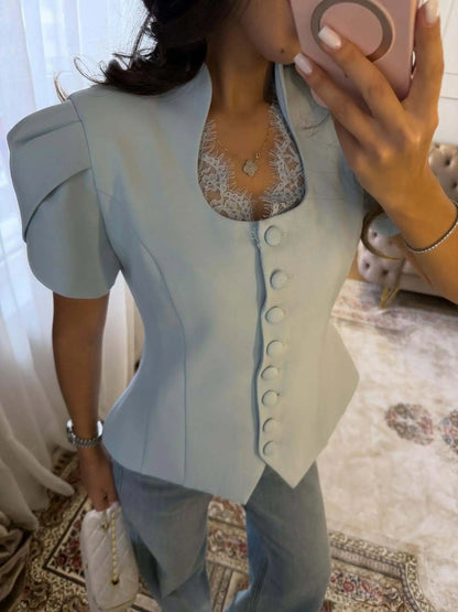 Women's SOERA Bianca Button Front Stand Collar Top