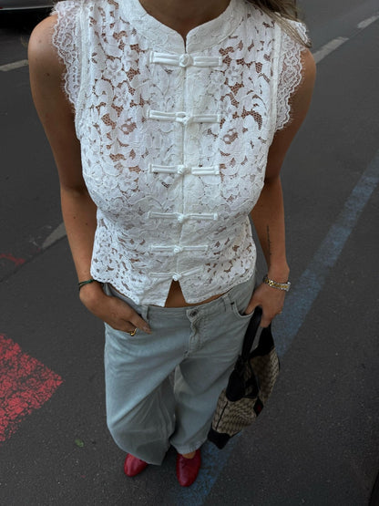 Women's Bianca Mandarin Sleeveless Lace Top