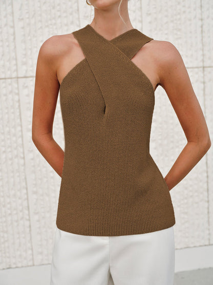 Women's SOERA Ginny Halter Cross-Over Collar Tank Top