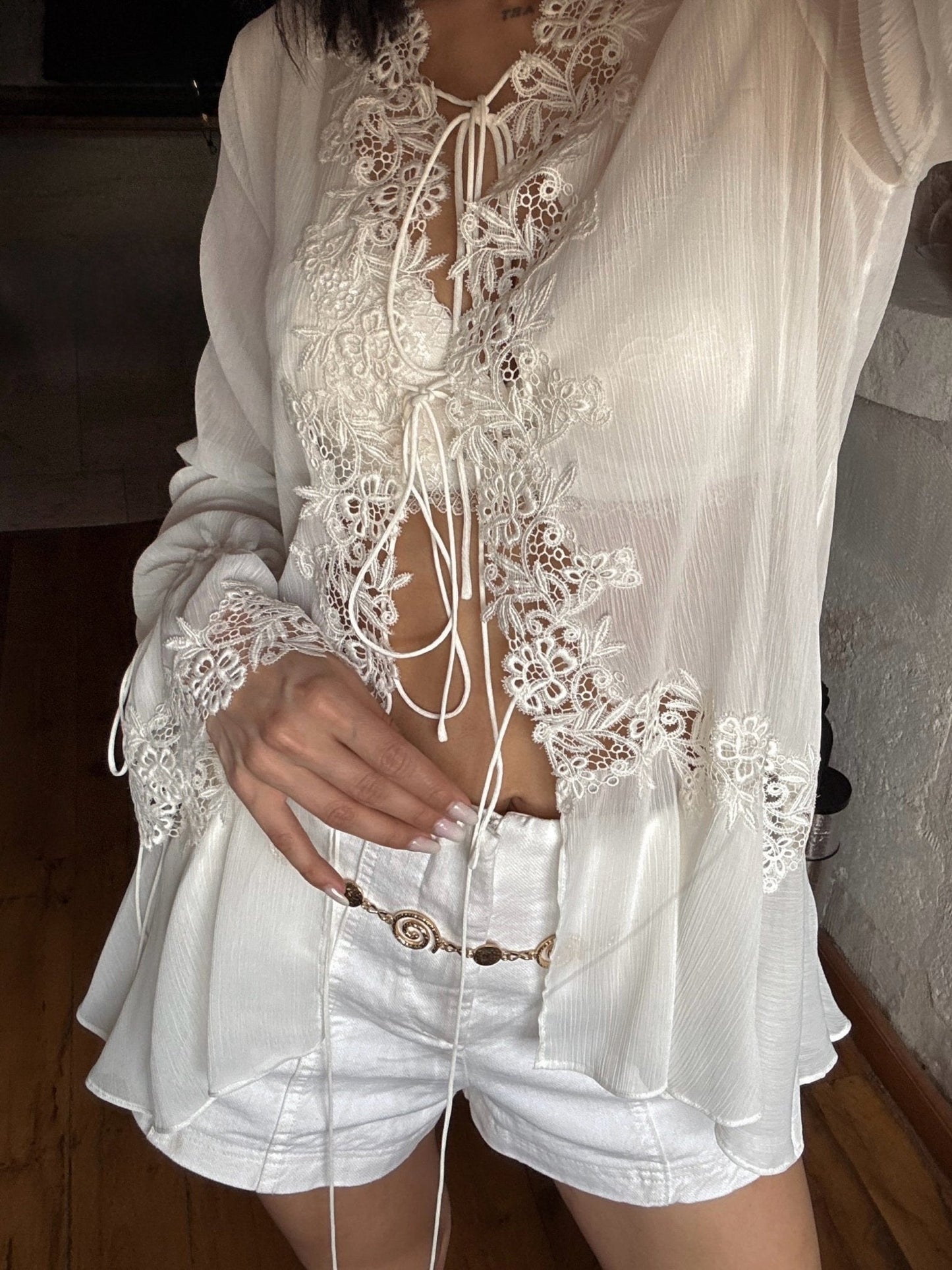 Women's SOERA Simone Front-Tie Lace Appliqué Top