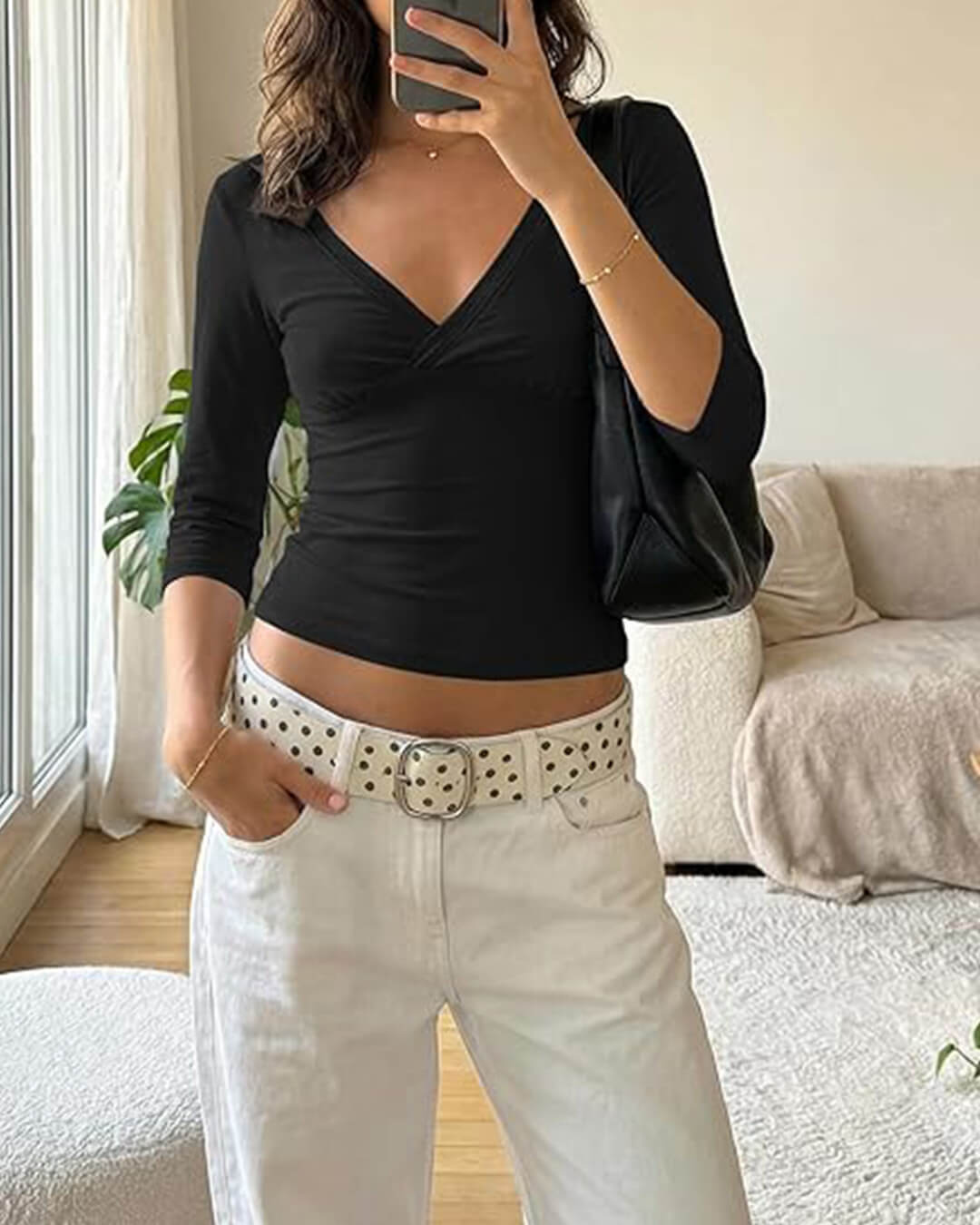 Women's Sofia Deep V Midi Sleeve Tee