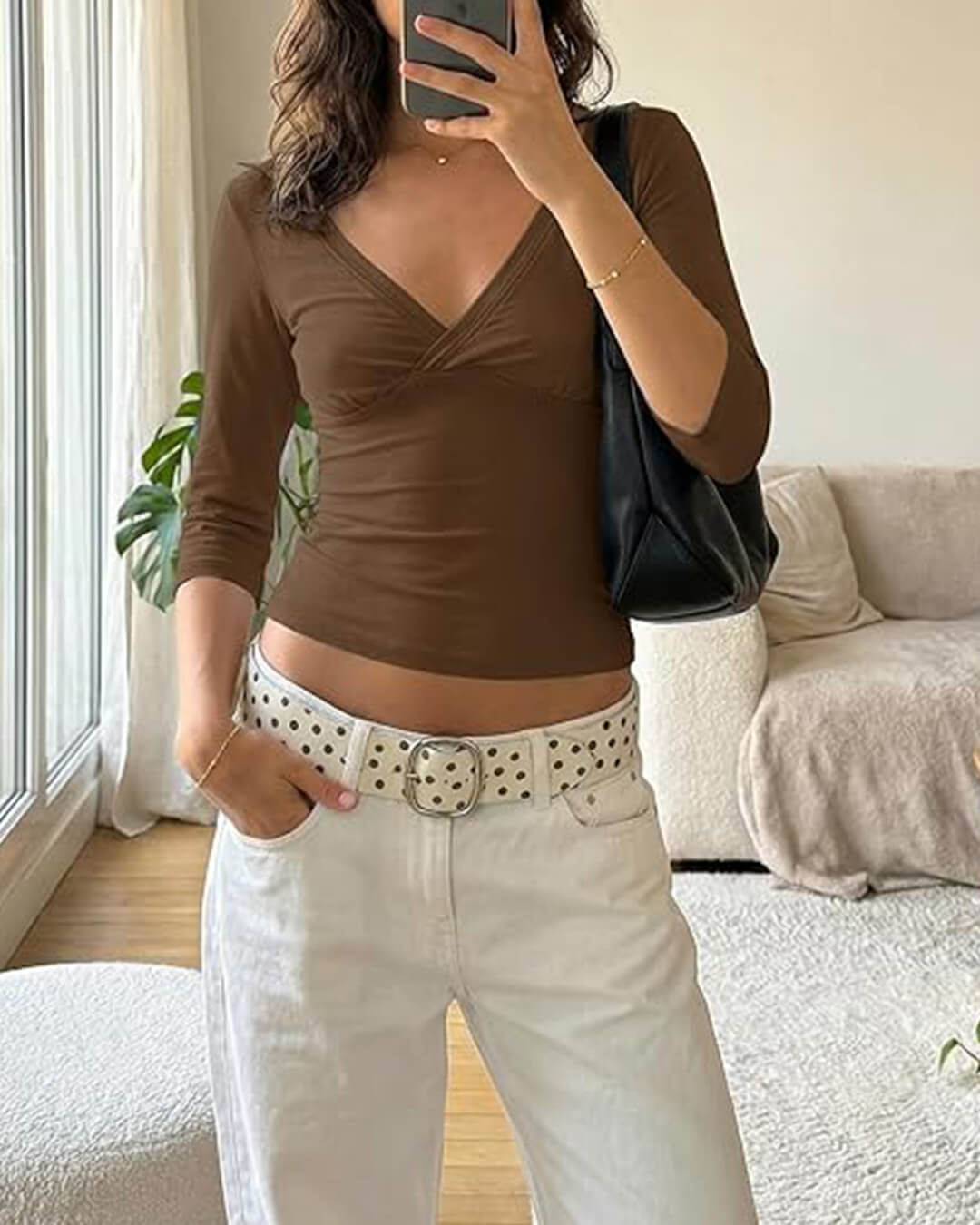 Women's Sofia Deep V Midi Sleeve Tee
