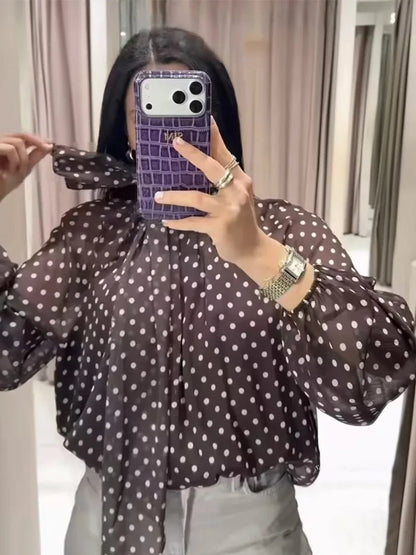 Women's SOERA Sofia High Collar Polka Dot Blouse